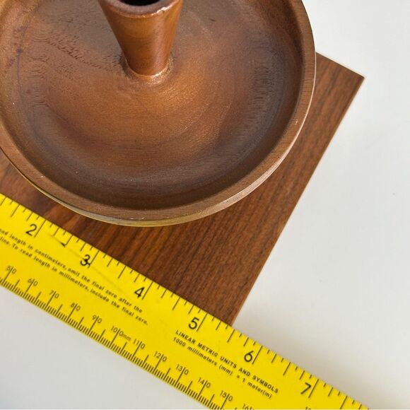 Vintage Walnut Wood MCM Lazy Susan Candle Holder 7 inch - Picture 7 of 7